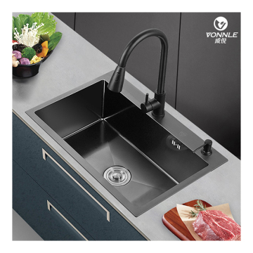 Handcrafted Black Diamond Nano Black Kitchen Sink in Stainless Steel with Single Bowl