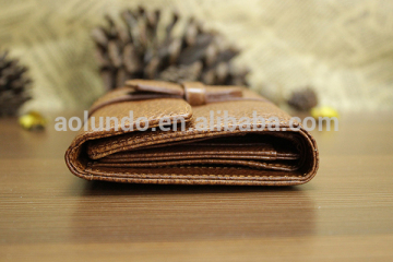 Retro brown leather clutch bifold purse wallet