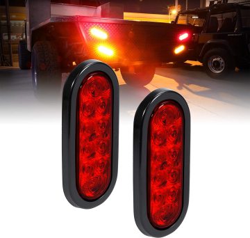 1x 6-Inch Oval LED Side Marker Light with Red/Amber/White Rubber Bezel, 12V Waterproof Pigtail Connector