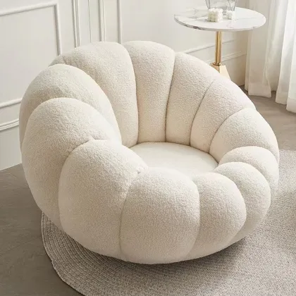 Lazy Pumpkin Sofa Shaped Boucle Swivel Lounge Chair with Footstool