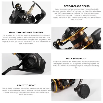 PENN Battle III 2000-8000 Spinning Reel - 30lb Max Drag Full Metal Body
