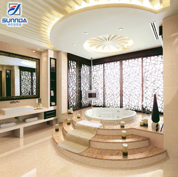 Best choice Super Gold Yellow Color Noble hotel lobby hall double layer Polished Porcelain Floor Tile in Foshan