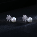 Crystal Zirkon anting-anting mutiara Stud kepingan salju bentuk anting-anting