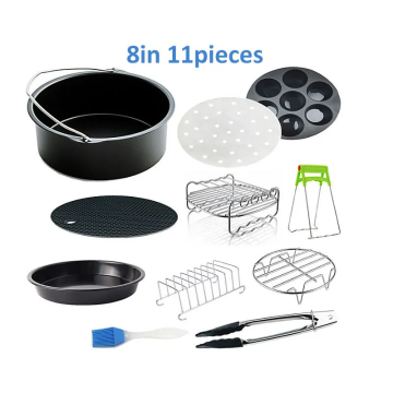 8-in-1 Baking Set: Comprehensive Accessories for Electric Air Fryer, Including Cake Baskets, Grills, Pizza Trays, and More (11 Pieces)