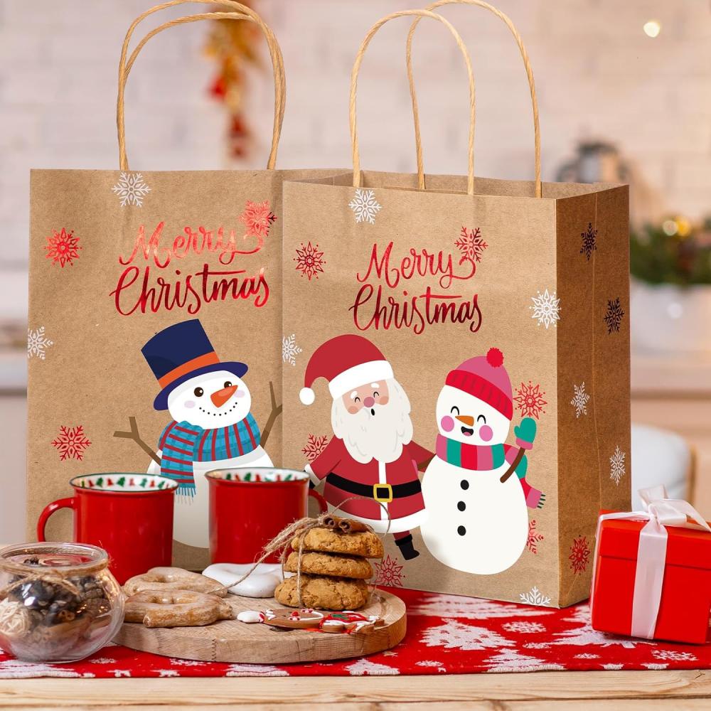 Sacchetti regalo di Natale con manici Kraft Bags