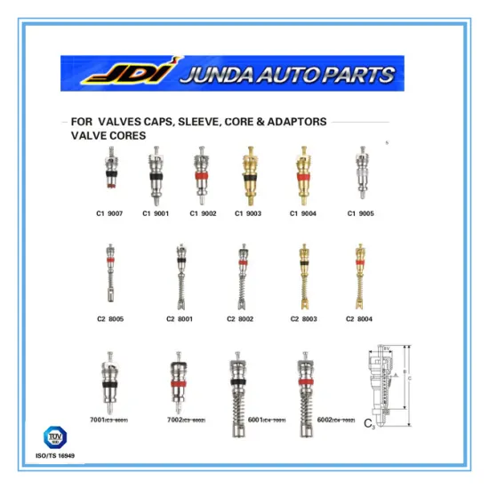 C1 9002 Brass Tubeless Tire Valve Core & valves cap