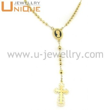 Stainless steel catholic rosary necklace gold (N0236)