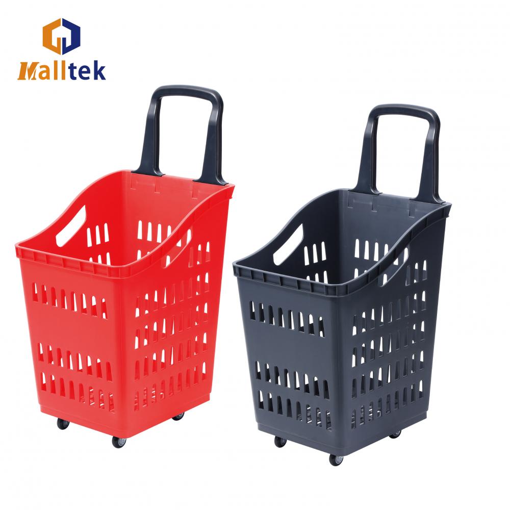 Store portable rolling wheeled shopping basket