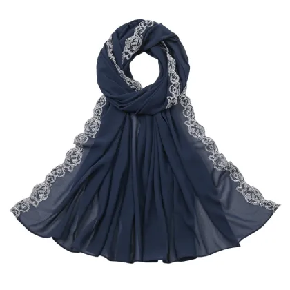 Elegant Summer Pearl Chiffon Lace Scarf Muslim Hijab Shawl