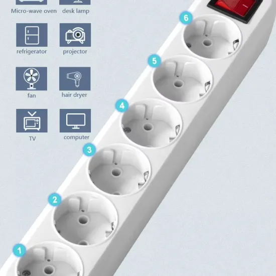 European Standard Socket Board, 6 Pole, 3 Meter, for Cross-Border Use