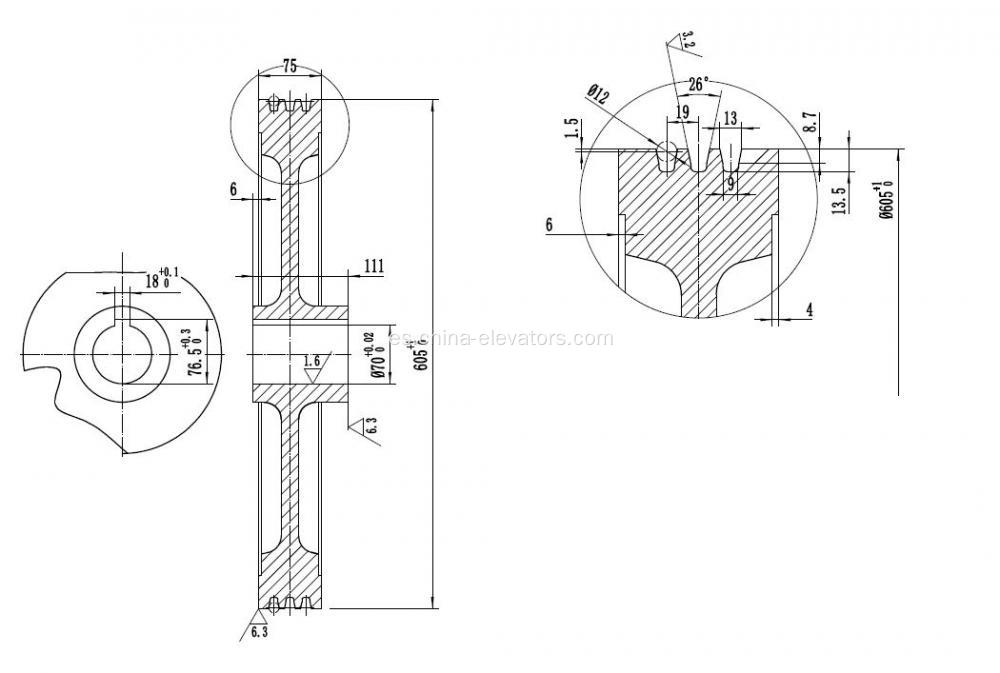 Polea de tracción para elevadores ThyssenKrupp Dongyang D605mm
