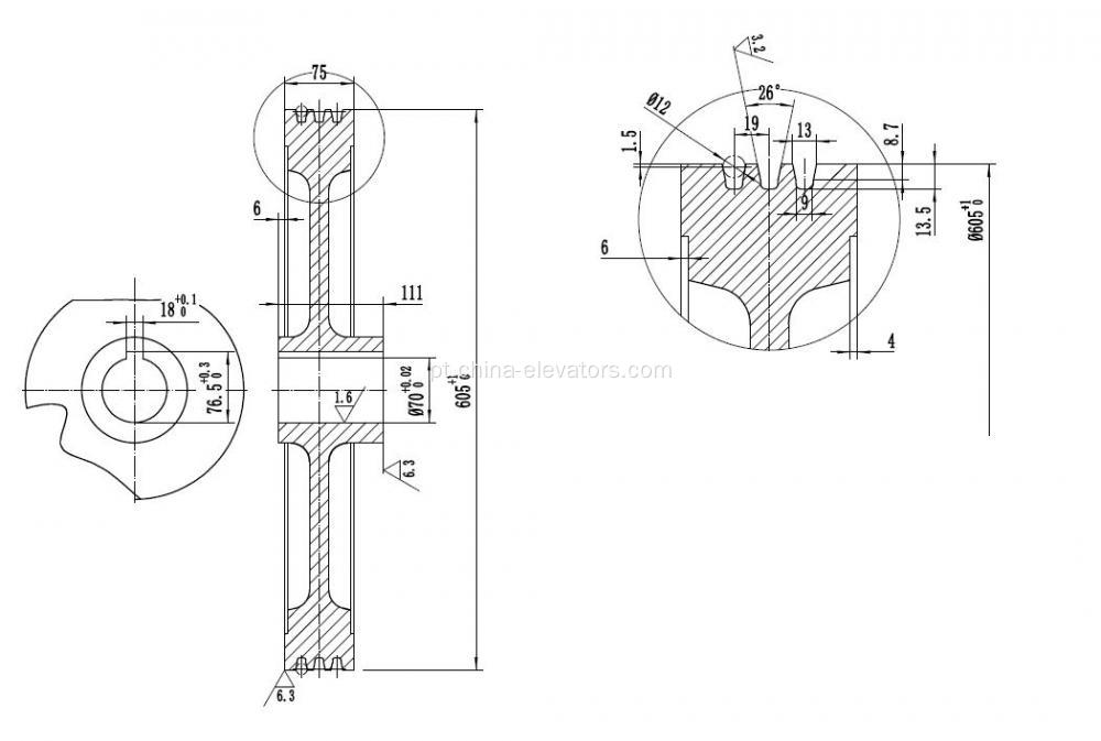 Polia de tração D605mm para elevadores ThyssenKrupp Dongyang