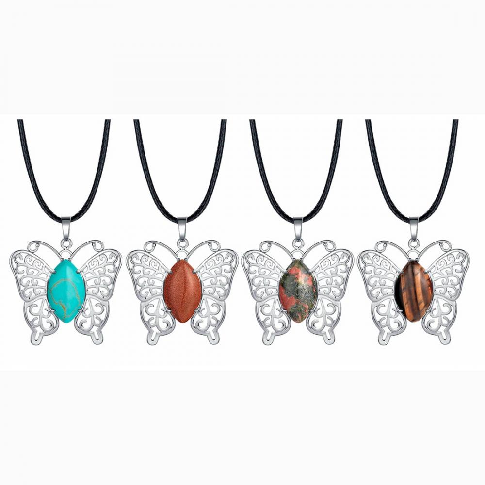 Collar colgante de piedras preciosas de mariposa para mujeres niñas hermosa animal collares de cristal joyería