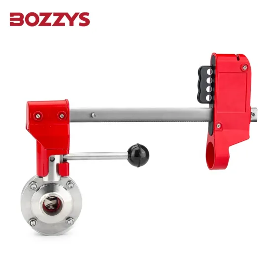BOZZYS Red Industrial Safety Pull-handle Butterfly Valve Lockout with 4 Padlocks for 70mm to 210mm Valves