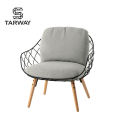 Restaurant Solid Wood Leg Metal Frame Dining Chair Garden Coffee Lounge Leisure Chair With Cushion