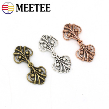 Meetee 5/10pcs 25X55mm Metal Buckle Retro Hook Button for Cloak Sew-On Hook Clasp DIY Coat Garment Button Decor Buckle CN400