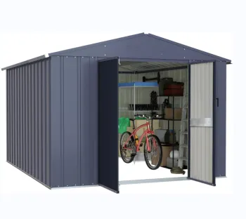 8x10 FT Galvanized Metal Garden Shed with Double Sloping Roof