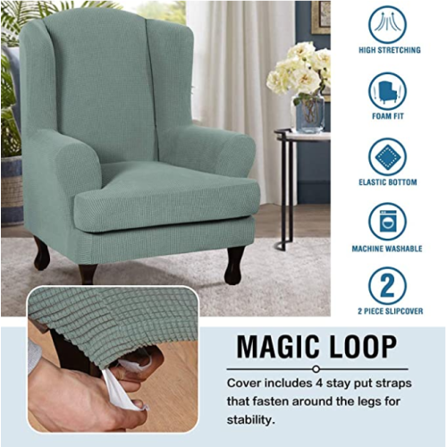 Knitted Twill Wingback Sofa Chair Cover