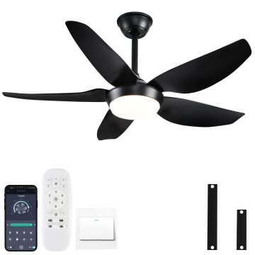 42 Inch Modern Ceiling Fan with Light and Remote - 6 Speed, Dimmable, Reversible, Low Profile