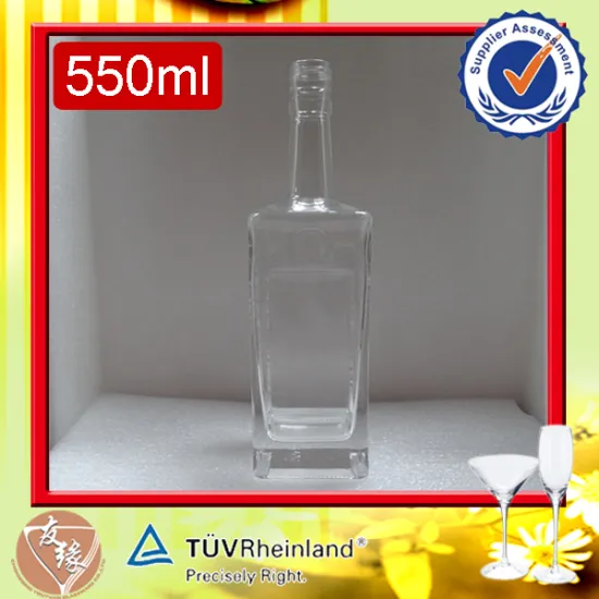 Flint glass material vintage square shaped empty 550ml big vodka whisky glass bottle