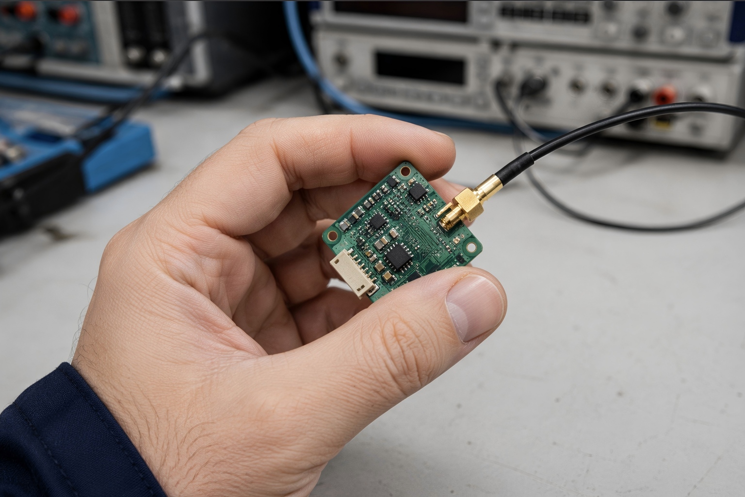 Connettore RF MMCX integrato con modulo wireless IoT compatto e cavo micro coassiale MMCX RF connector integrated with compact IoT wireless module and micro coax cable