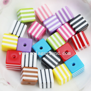 Fashion Square Cube Zebra Striped Resin Spacer Beads