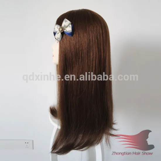 Light brown color human hair full lace wig medical wig silk top silicone wig