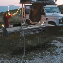 Outdoor Folding Auto Flip Skewers Rotate Roast Camping Outdoor Charcoal Grill