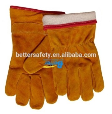 Short Golden Cow Split Leather Welding Gloves