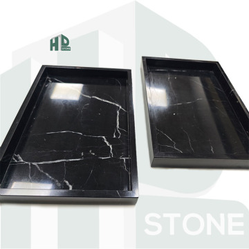 Golden Handle Natural Stone Marble Serving Tray
