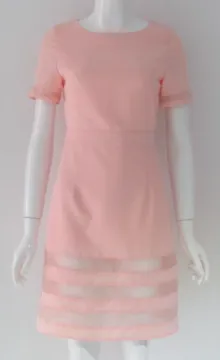Pretty Steps2016 organza fabric type and short sleeve design dress high quality elegant pink color dress for women