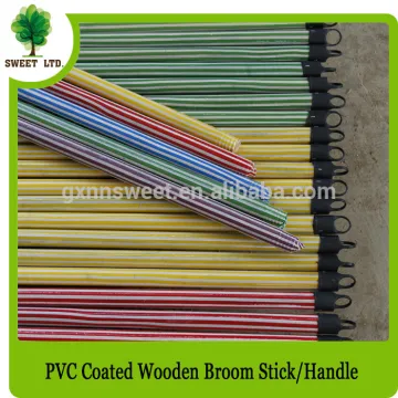 2016 Top straight stripe design PVC coated wood broom stick for sweeping tools