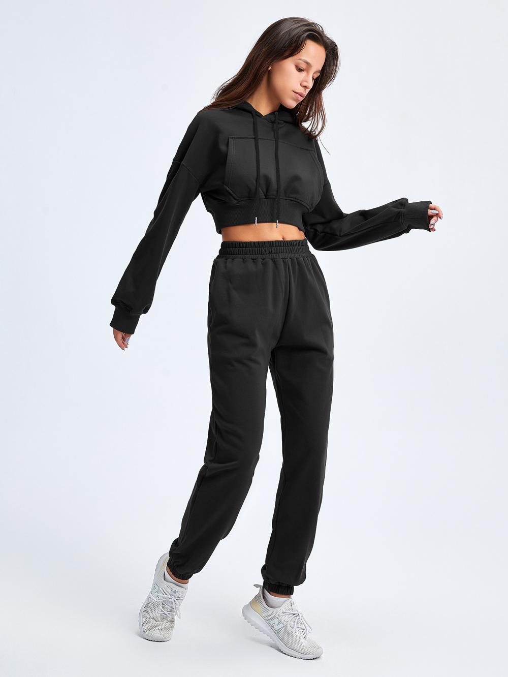 Womens Cropped Hoodie Tracksuit Set