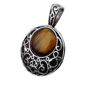 Tiger Eye 20MM Cabochon Alloy Gemstone Pendant