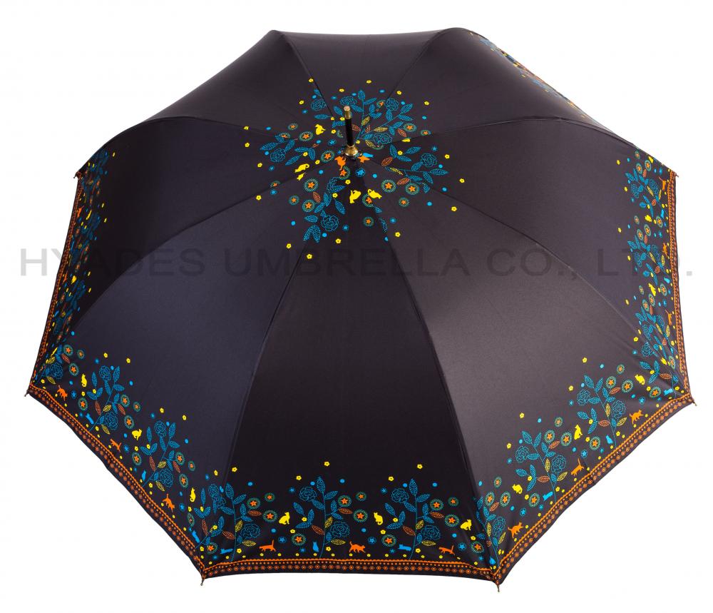 Women's Flower Print Auto Open Straight Umbrella