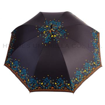 Women's Flower Print Auto Open Straight Umbrella