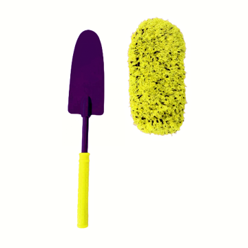 Interchangeable Microfiber Wheel Cleaning Brush with Long Handle and Rubber Grip