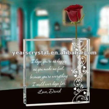 Design Beautiful Clear Engraved Rectangle Crystal Vase For Mother's Day Decoration