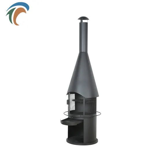 Outdoor Garden Round Fireplace With Bbq Grill Mesh And Pizza Pan