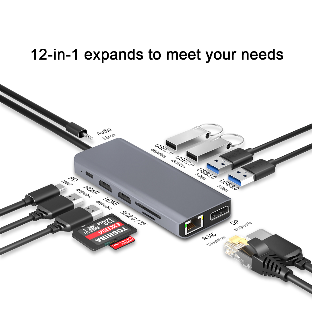 Hub -adapter USB 12 in 1 aluminiumlegering