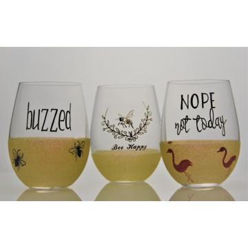 Custom Stemless Wine Glasses Bulk with Yellow Glitter