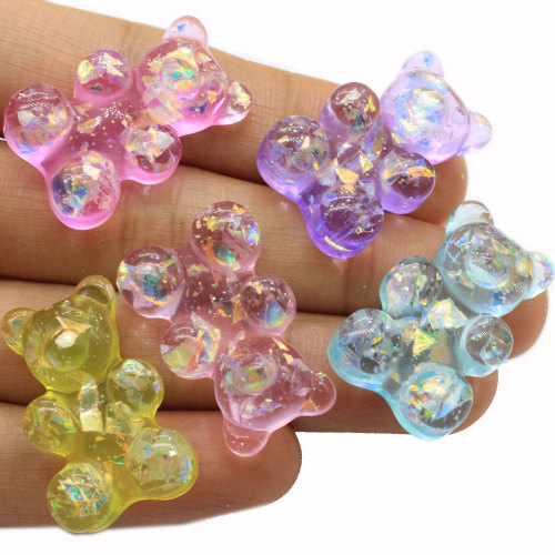Glitter Artificial Bear Resin Perlen Flatback Cabochon Gummibärchen Charms für die Herstellung von Schlüsselbund-Ornamentenschmuck