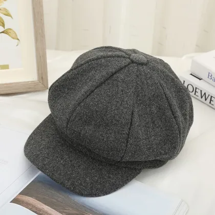 Retro art octagonal hat casual all-match wool beret