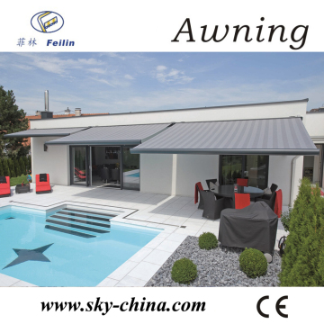 Retractable awning folding arm awning