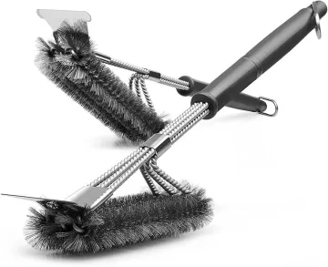 BBQ Grill Brush Scraper Barbecue Cleaning 17" Stainless Steel Woven Wire 3 in 1 Durable Cleaner Brush Tool