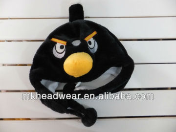 Black funny plush short eared animal hat/ in bird design