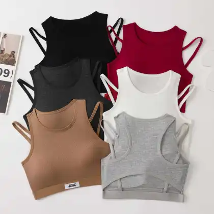 French Sexy Triangle Cup Wireless Cotton Sports Bra Set