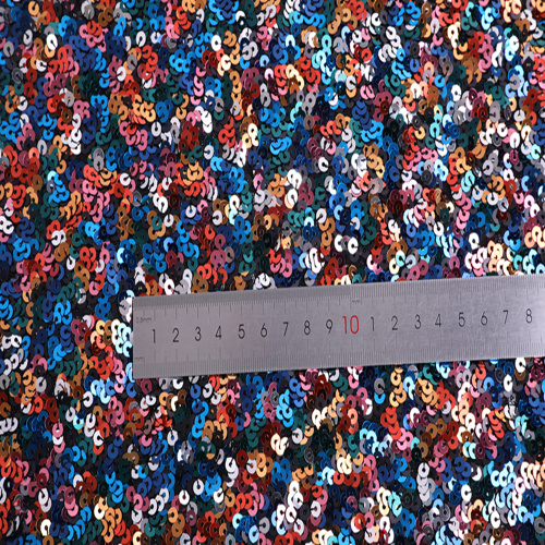 Polyester 5mm Multicolor Sequin Embroidery On Mono Mesh