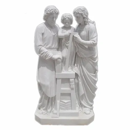 GMS020 White Granite Holy Family Marble Statue Religious Outdoor