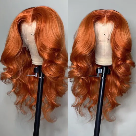 Ginger Color Lace Front Wigs Orange Color Straight Body Brazilian Virgin Remy Hair 150% 180% Density Human Hair Wigs For Women